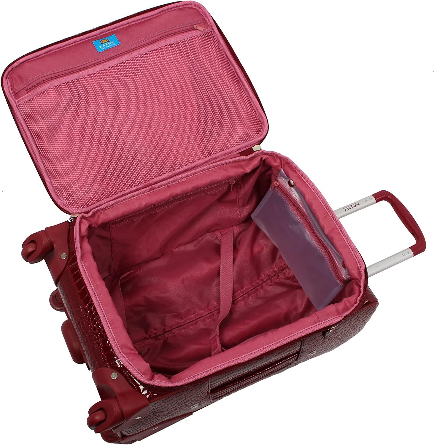 Croco PVC er Luggage - 4 Piece Softside Expandable Lightweight Spinner Suitcases - Travel Set includes a Dowel and Shopper Bags, 20-Inch Carry On &amp; 28-Inch Suitcase (Burgundy)