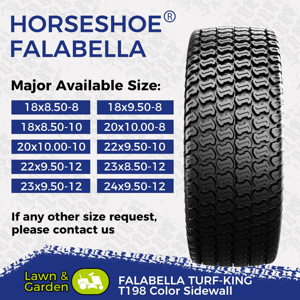 FALABELLA (2-Pcs) 24X9.50-12 6-PLY LRC Lawn Mower 24x9.5x12 Riding Machine Golf Carts 24x9.5-12 Turf Equipment &amp; Tractors Tires, Heavy Duty Turf-King, Color Sidewall