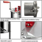 vingli upgraded 3 frame honey extractor separator, food grade stainless steel honeycomb spinner drum manual crank with adjustable height stands,beekeeping pro extraction apiary centrifuge equipment