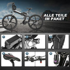 26 In. 3 WorModels Foldable Electric Bike with Super Lightweight Magnesium Alloy 6 Spokes Integrated Wheel, LarCapacity Lithium-Ion Battery (36V 350W), Double Layer Aluminum Alloy Wheel for Men