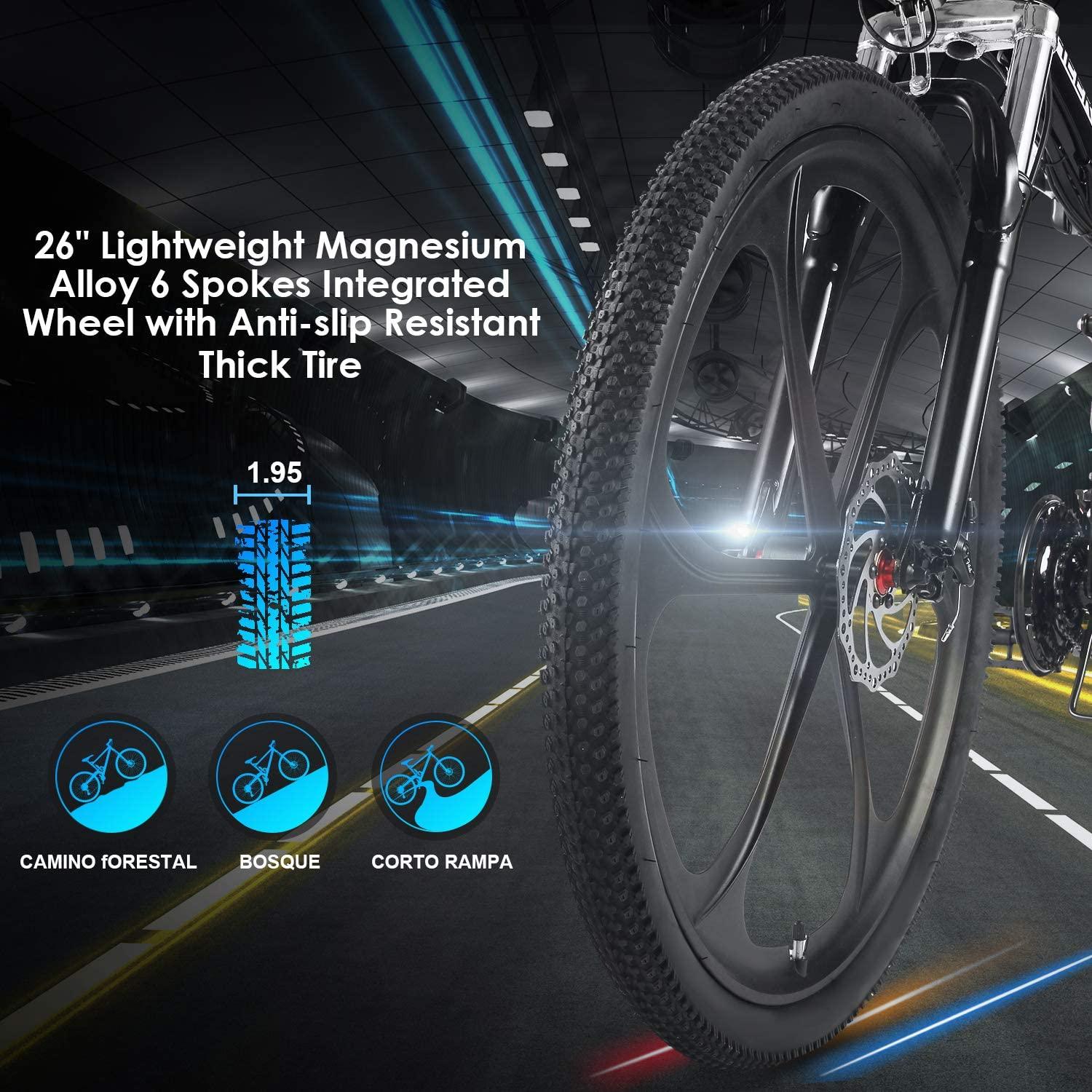 26 In. 3 WorModels Foldable Electric Bike with Super Lightweight Magnesium Alloy 6 Spokes Integrated Wheel, LarCapacity Lithium-Ion Battery (36V 350W), Double Layer Aluminum Alloy Wheel for Men