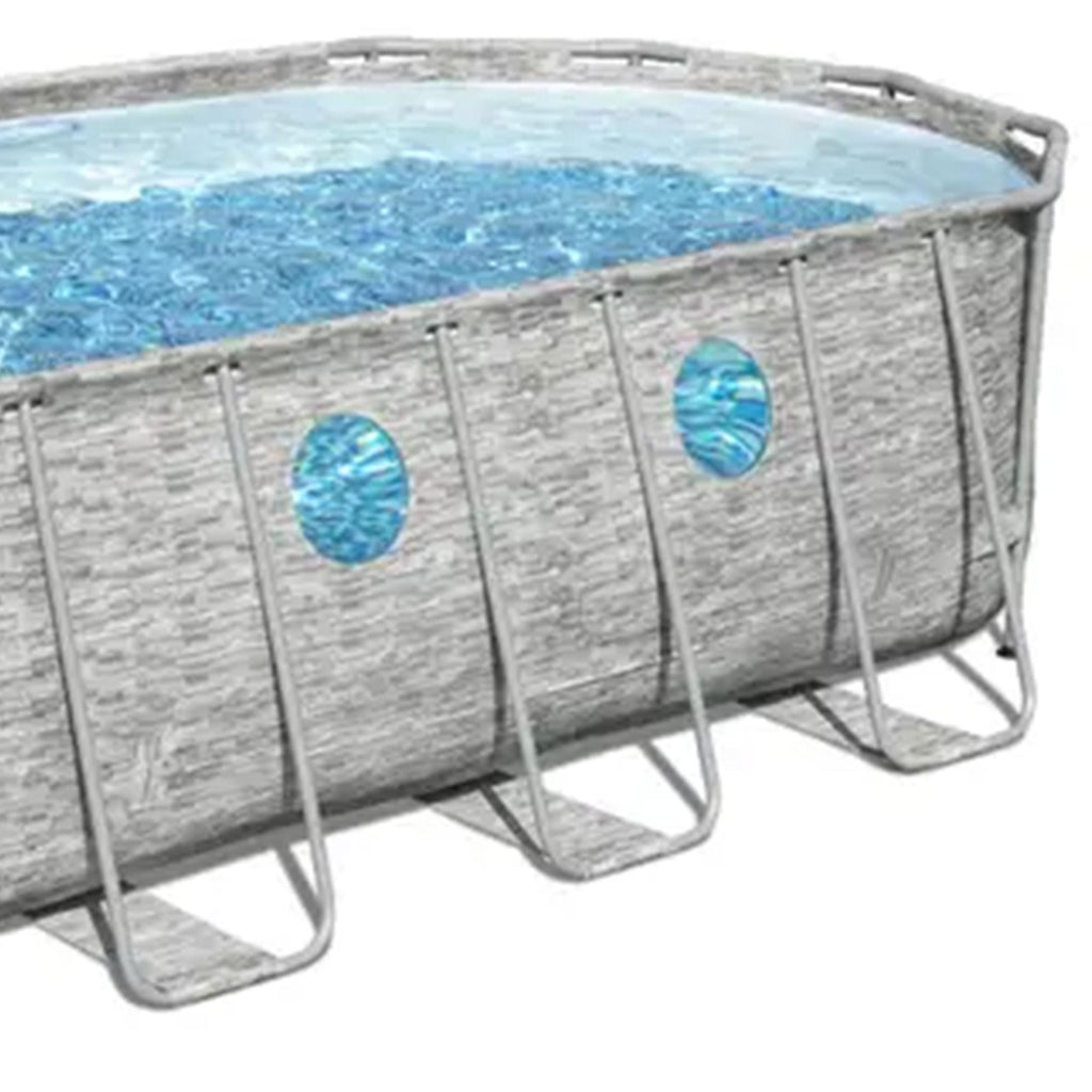 56717E Power Steel Swim Vista 18' x 9' x 48" Outdoor Oval Above Ground Swimming Pool Set with 1500 GPH Filter Pump, and