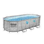 56717E Power Steel Swim Vista 18' x 9' x 48" Outdoor Oval Above Ground Swimming Pool Set with 1500 GPH Filter Pump, and