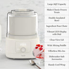Ice Cream Maker, 2 Quart Double-Insulated Freezer Bowl, Sorbet & Frozen Yogurt, Ready in 20 Minutes, Mix-Ins Chute, Easy to Clean, Linen Cream