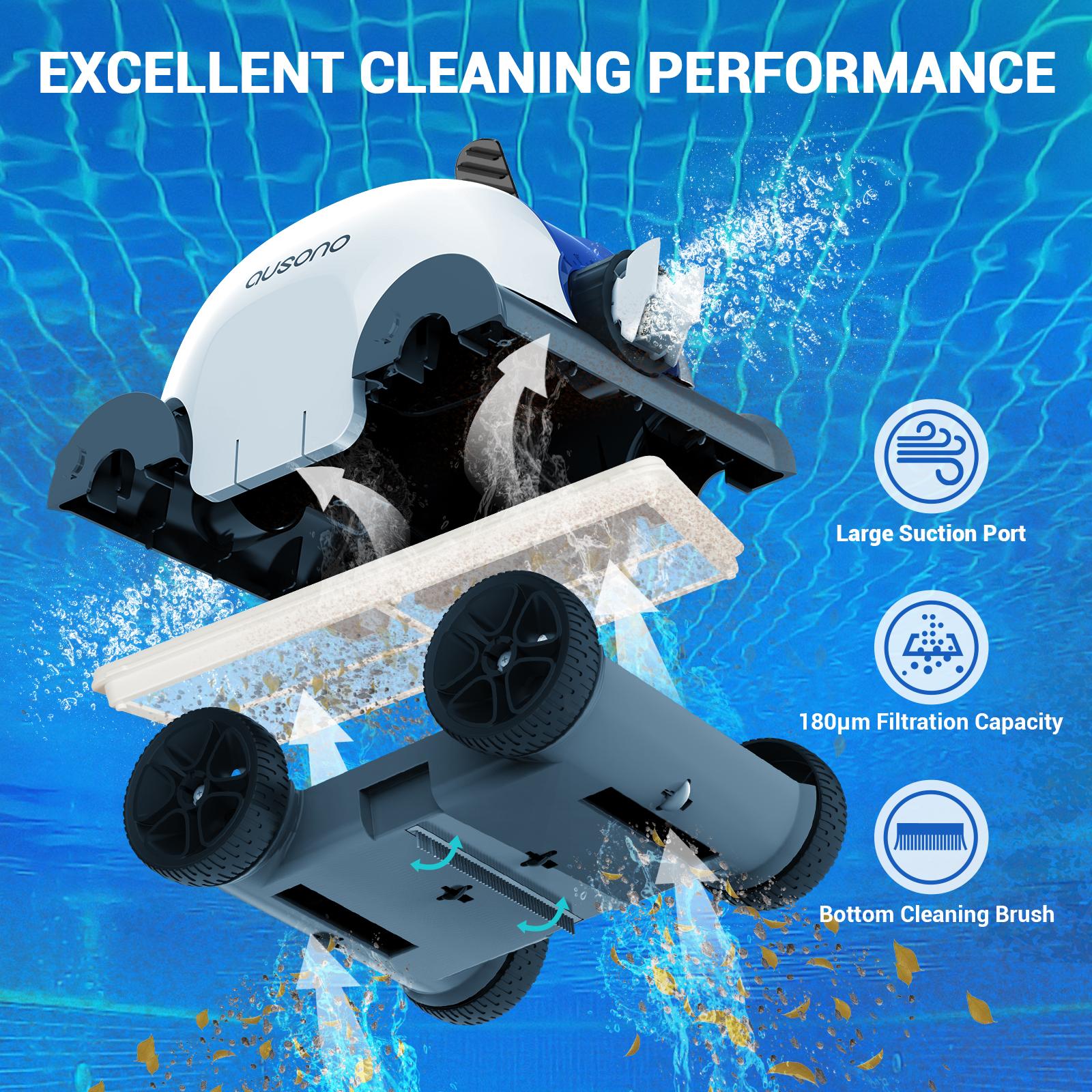 ausono cordless robotic automatic pool cleaner for swimming pools with a flat floor