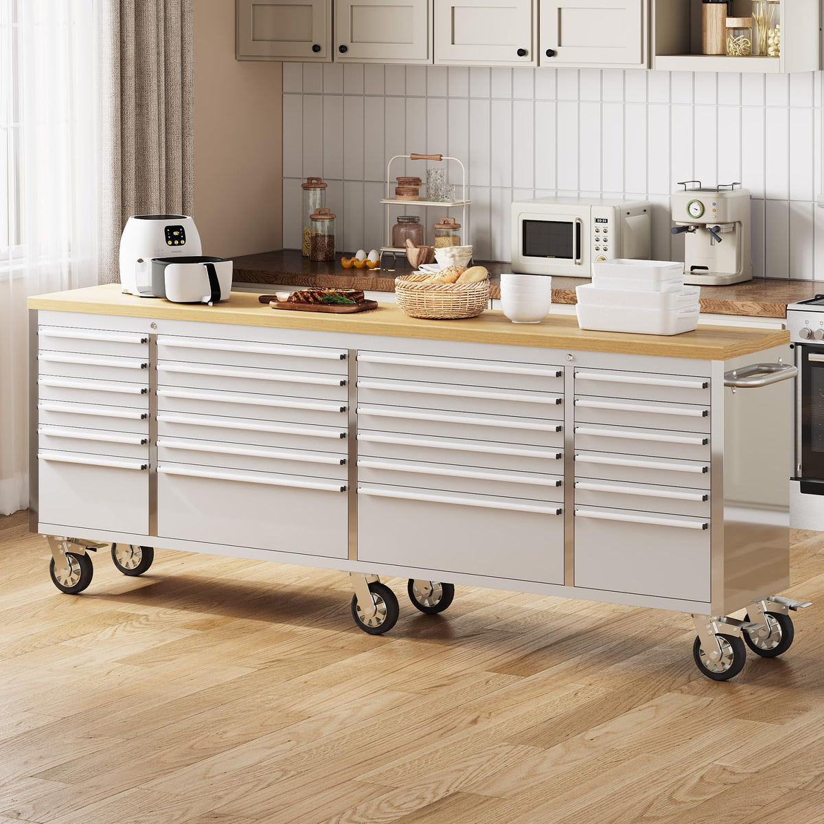 96 inch Tool Chest, Tool Box Mobile 24 Drawers StoraRolling Cabinet with Wheels Lock Key LocSystem Drawer Liners for GaraWarehouse Repair Shop