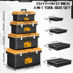 Tool Box | 4 In 1 Toolbox Set | 8 Removable Tool Box Organizers | 15”+17”+19”+21” | Lockable Portable Tool Boxes | Mini/Small/LarToolboxes | GaraStoraTools | Home/Professional | Hand/Power
