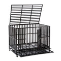 Sliverylake XXL 42'' Dog CaCrate Kennel - Heavy Duty Double Door Pet Caw/Metal Tray Wheels Exercise Playpen (42'', New-Square Bar Black)