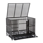 Sliverylake XXL 42'' Dog CaCrate Kennel - Heavy Duty Double Door Pet Caw/Metal Tray Wheels Exercise Playpen (42'', New-Square Bar Black)