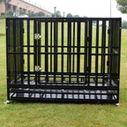 Sliverylake XXL 42'' Dog CaCrate Kennel - Heavy Duty Double Door Pet Caw/Metal Tray Wheels Exercise Playpen (42'', New-Square Bar Black)