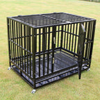 Sliverylake XXL 42'' Dog CaCrate Kennel - Heavy Duty Double Door Pet Caw/Metal Tray Wheels Exercise Playpen (42'', New-Square Bar Black)
