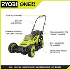 ONE+ 18V 13 In. Cordless Battery Walk Behind Push Lawn Mower With 4.0 Ah And