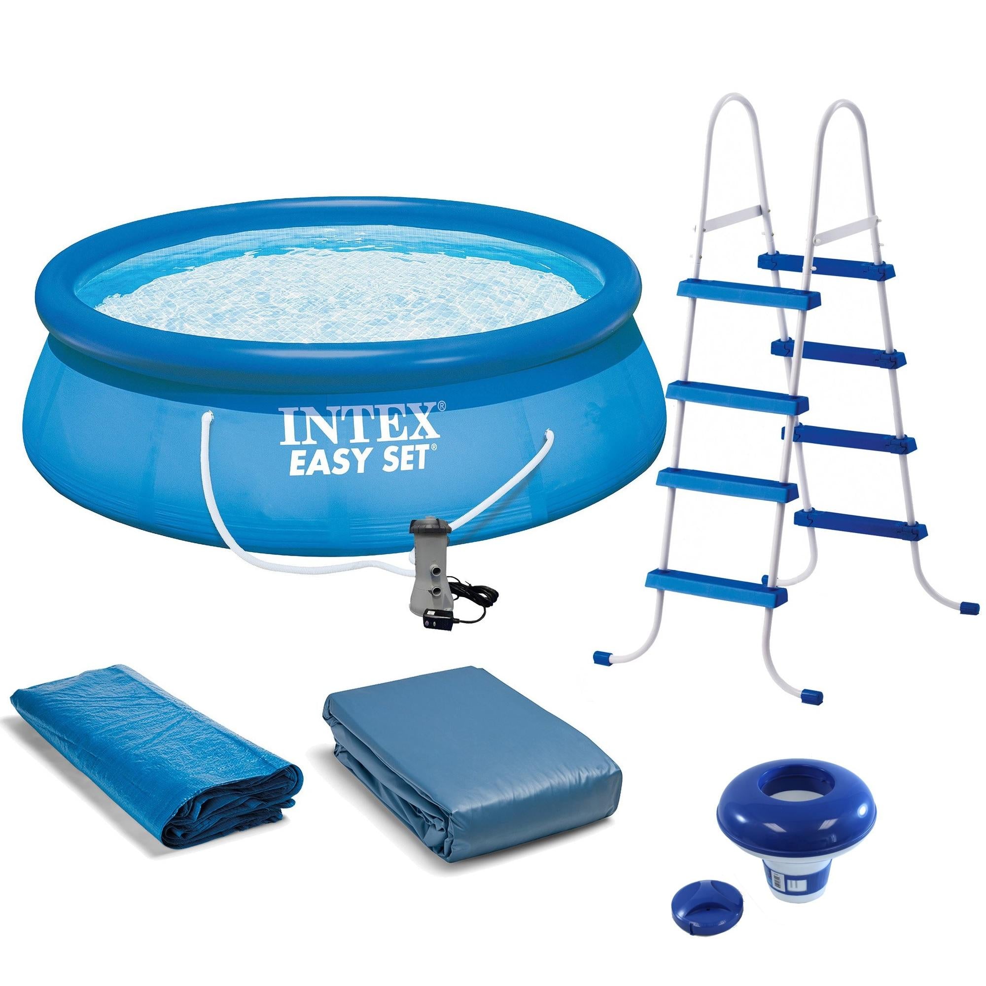 intex 15' x 4? inflatable pool, ladder, pump and hydrotools chlorine dispenser