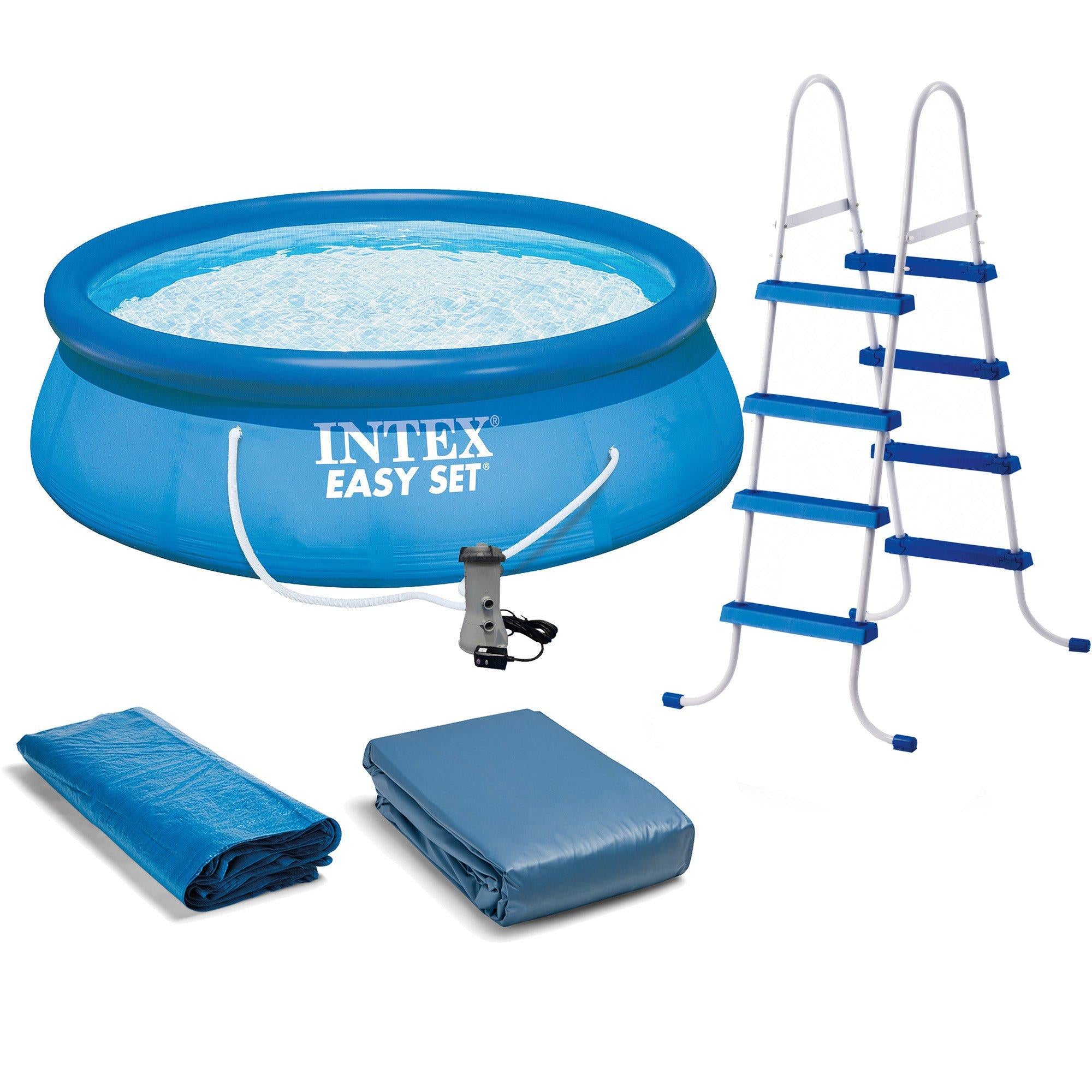 intex 15' x 4? inflatable pool, ladder, pump and hydrotools chlorine dispenser
