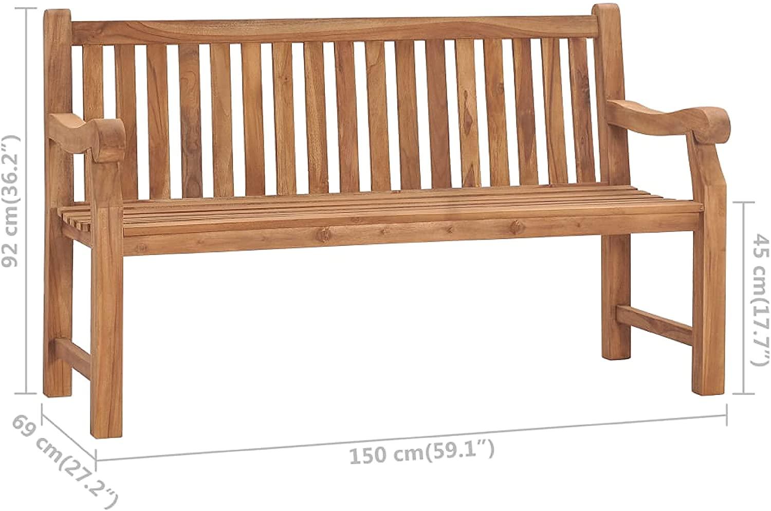 Outdoor Bench, Garden Bench 59.1" Solid Teak Wood
