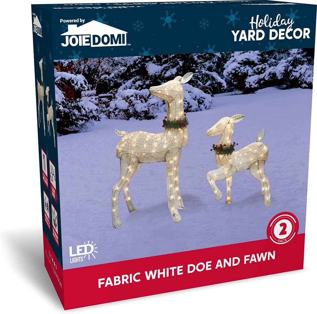 Joiedomi 2 Packs 3ft Fawn 130 LED Warm White Yard Lights,Christmas White Fabric 4ft Doe for Christmas Decoration