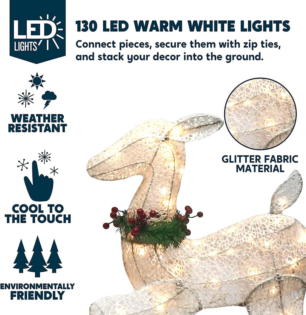 Joiedomi 2 Packs 3ft Fawn 130 LED Warm White Yard Lights,Christmas White Fabric 4ft Doe for Christmas Decoration