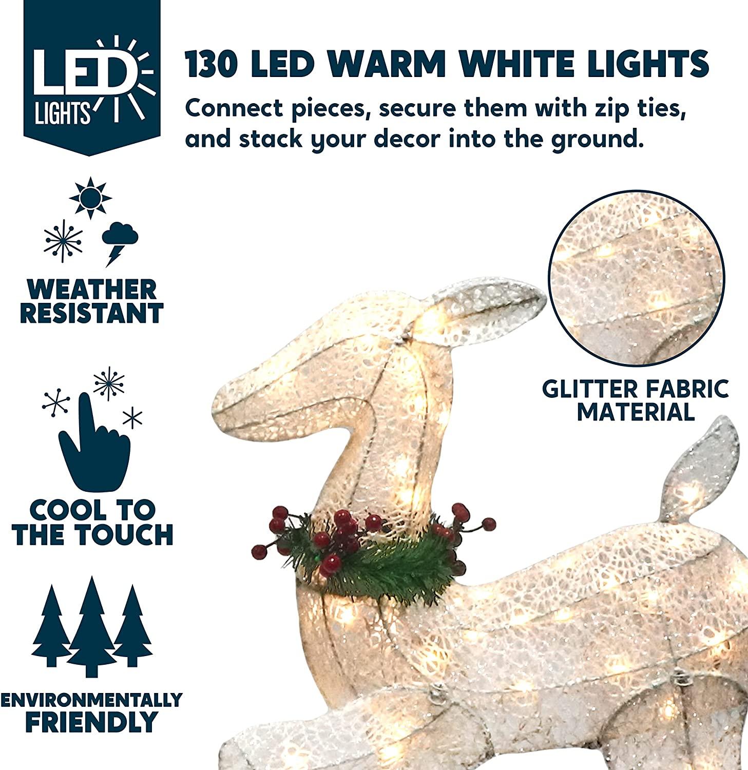 Joiedomi 2 Packs 3ft Fawn 130 LED Warm White Yard Lights,Christmas White Fabric 4ft Doe for Christmas Decoration