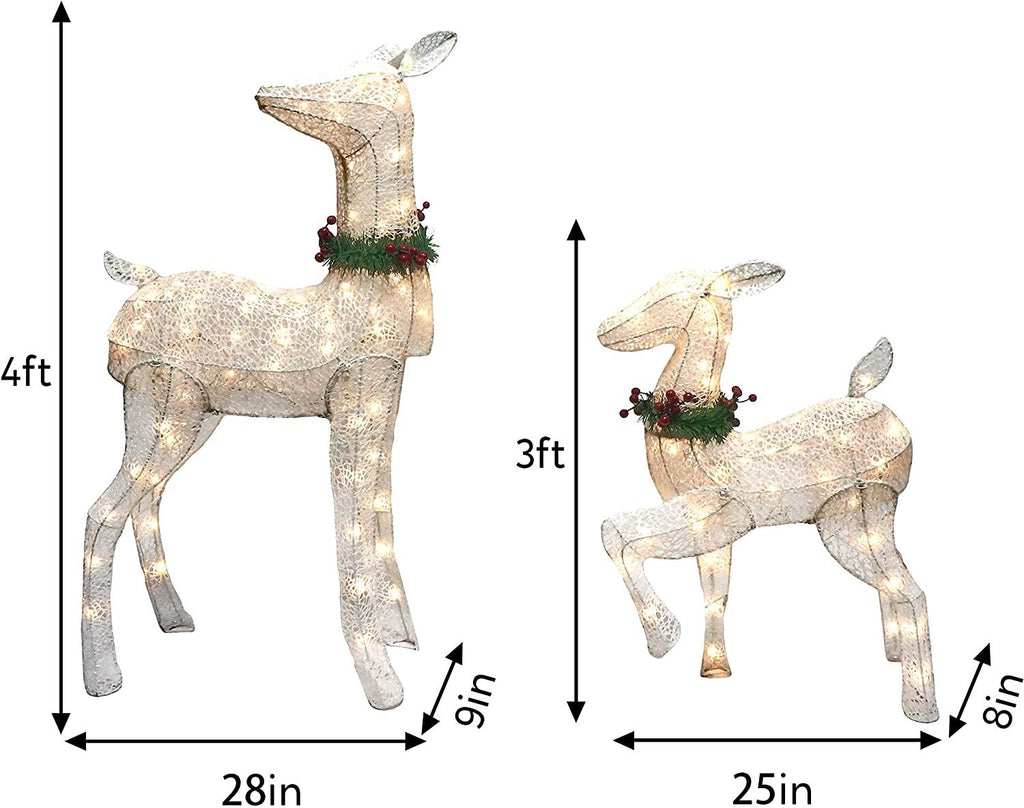Joiedomi 2 Packs 3ft Fawn 130 LED Warm White Yard Lights,Christmas White Fabric 4ft Doe for Christmas Decoration