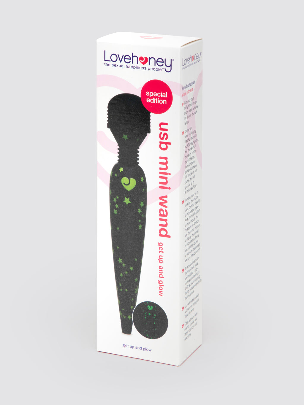 Lovehoney Glow-in-the-Dark Deluxe Mini Massage Wand Vibrator, Glow | Glow