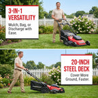 20" Self Propelled Cordless Lawn Mower,40V 2x4.0 Ah Battery Lawn Mower with Dual Battery Slots &amp; Steel Deck, 3-in-1 Walk-Behind Mower (Bagging/Mulching), Space Saving Foldable
