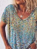 V-neck Printed Short-sleeved Casual Loose T-shirt