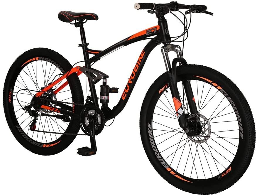 SD S7/E7 27.5 Inch Adult Mountain Bike Full Suspension Steel Frame Bicycle Mechanical Disc Brake 21 Speed Gears MTB Bicycles Blackorange