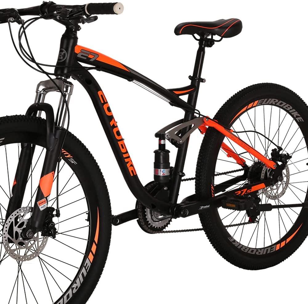 SD S7/E7 27.5 Inch Adult Mountain Bike Full Suspension Steel Frame Bicycle Mechanical Disc Brake 21 Speed Gears MTB Bicycles Blackorange