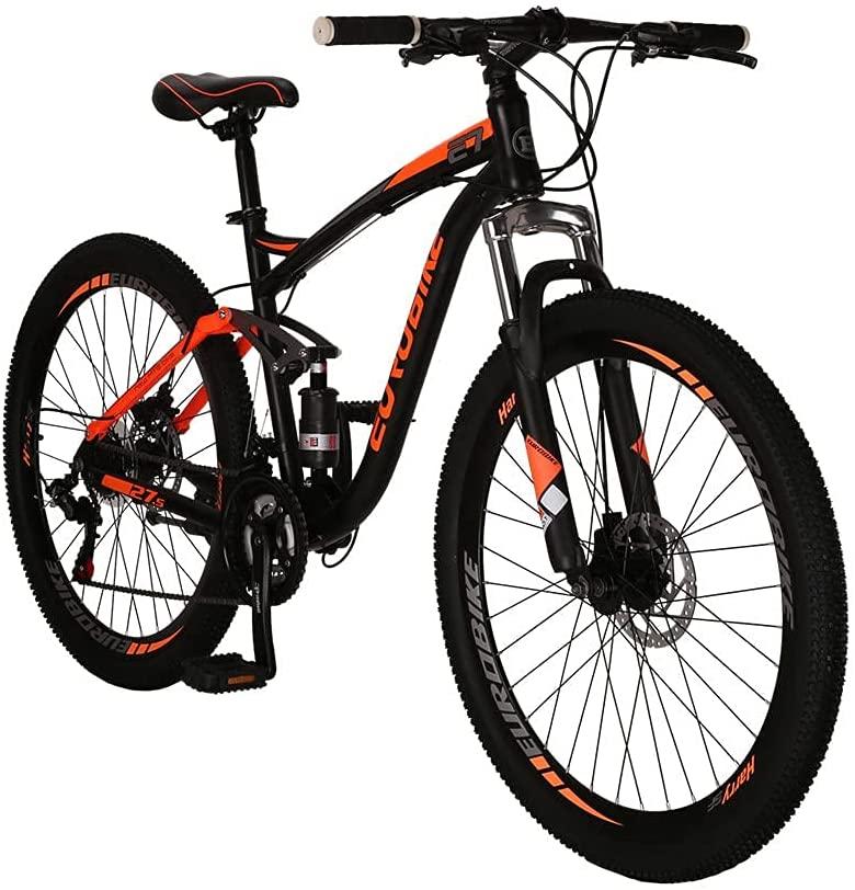 SD S7/E7 27.5 Inch Adult Mountain Bike Full Suspension Steel Frame Bicycle Mechanical Disc Brake 21 Speed Gears MTB Bicycles Blackorange