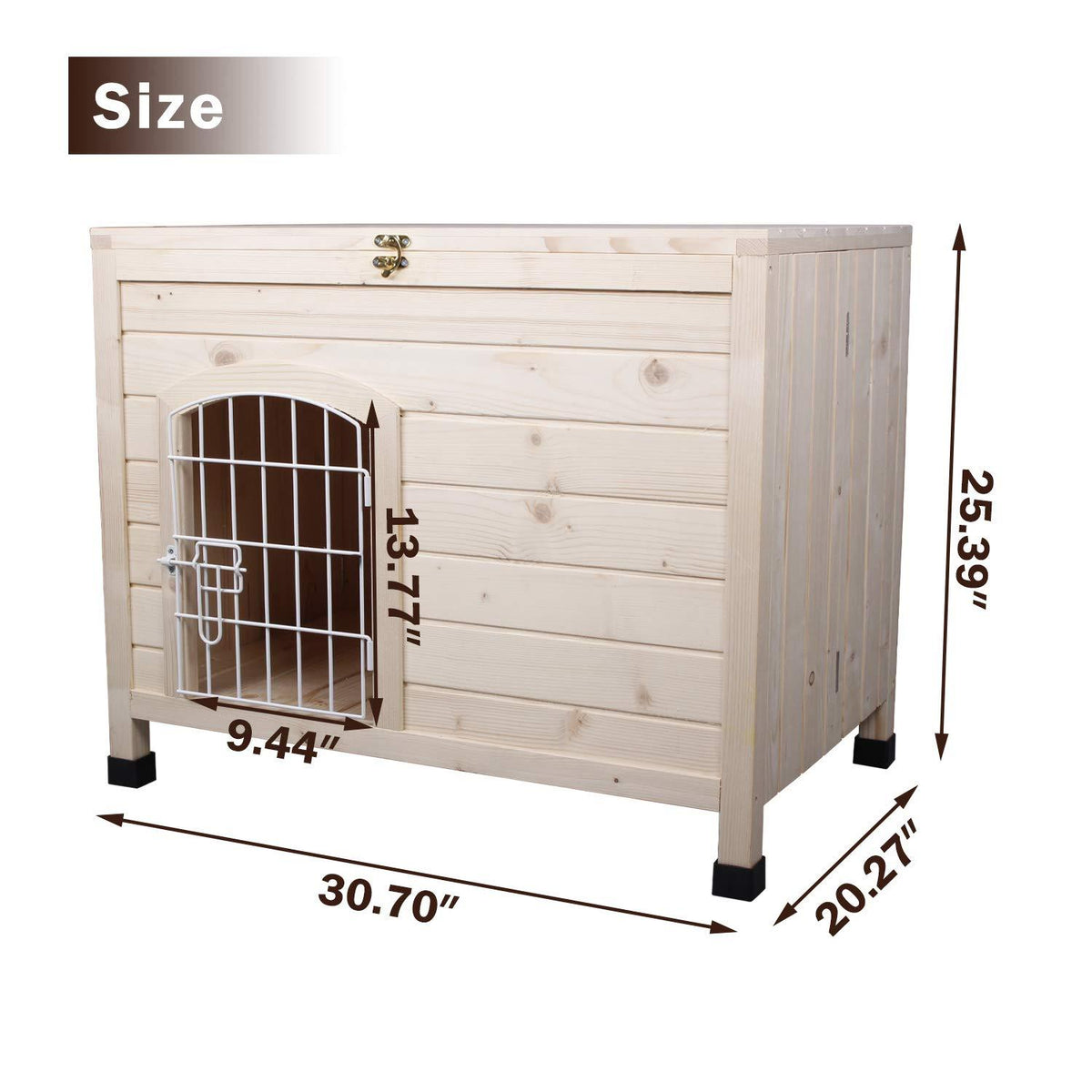 LINLUX Indoor Wooden Dog House with Wire Door, Foldable Kennel with Opening Roof &amp; Adjustable Feet, Only 4-Steps Assembled, Home Pet Furniture