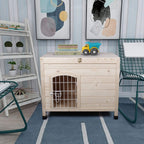 LINLUX Indoor Wooden Dog House with Wire Door, Foldable Kennel with Opening Roof &amp; Adjustable Feet, Only 4-Steps Assembled, Home Pet Furniture