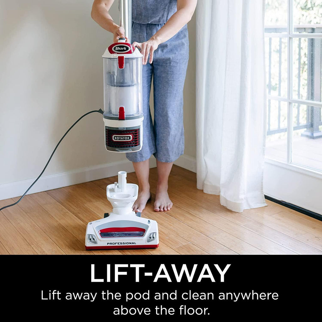 Shark NV501 Rotator Professional Lift-Away Upright Vacuum with HEPA Filter, Swivel Steering, LED Headlights, Wide Upholstery Tool, Dusting Brush &amp; Crevice Tool, White/Red