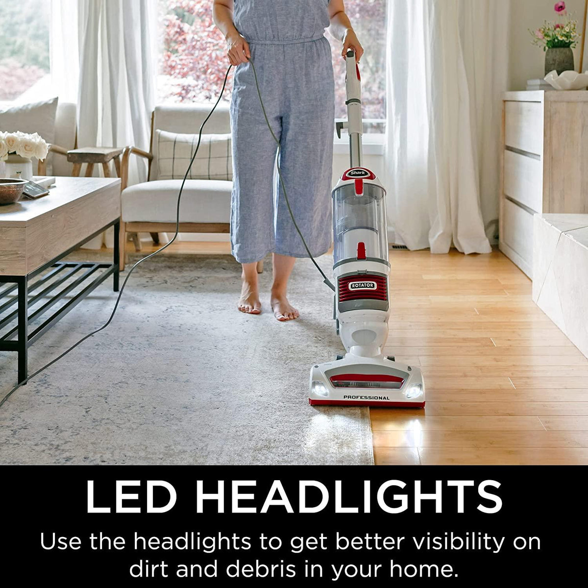 Shark NV501 Rotator Professional Lift-Away Upright Vacuum with HEPA Filter, Swivel Steering, LED Headlights, Wide Upholstery Tool, Dusting Brush &amp; Crevice Tool, White/Red
