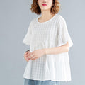 summer loose ruffled cotton linen t-shirt