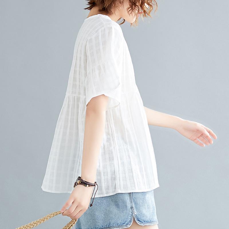 summer loose ruffled cotton linen t-shirt