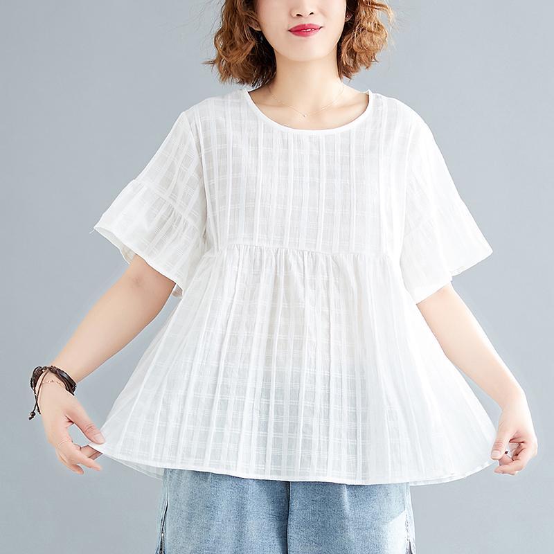 summer loose ruffled cotton linen t-shirt