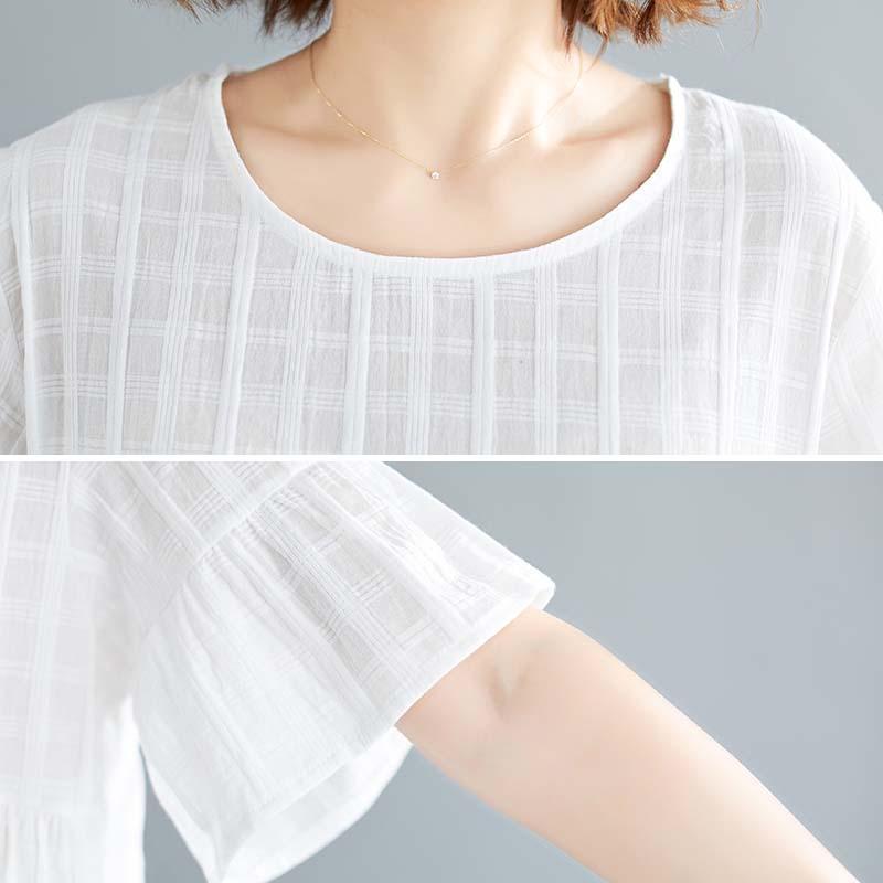 summer loose ruffled cotton linen t-shirt