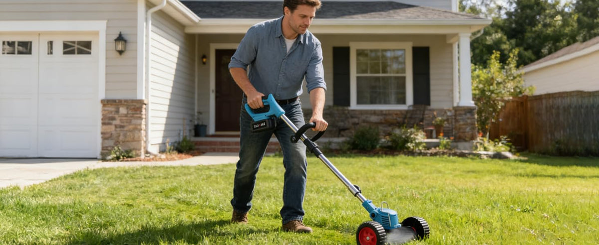 Electric Weed Wacker,Cordless Weed Eater 20000R,Battery Powered, 4-in-1 Brush Cutter with Wheel,Lawn Mower for Grass, 6 inch String Trimmer for Shrubs, Weeds,Weed Trimmer for Garden Yard