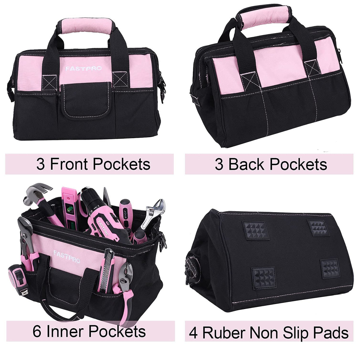 232-Piece Pink Tool Set with Drill, 20V Cordless Drill Driver and Home Tool Set, Pink Drill Set for Women, Lady's Repairing Kit with 12-Inch StoraBag, Pink