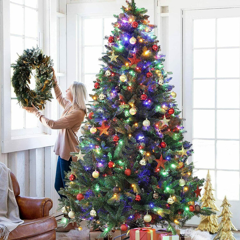 9ft  Artificial Christmas Tree Colorful Lights Tree w/ Stand Holiday Party Decor