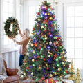 9ft  Artificial Christmas Tree Colorful Lights Tree w/ Stand Holiday Party Decor