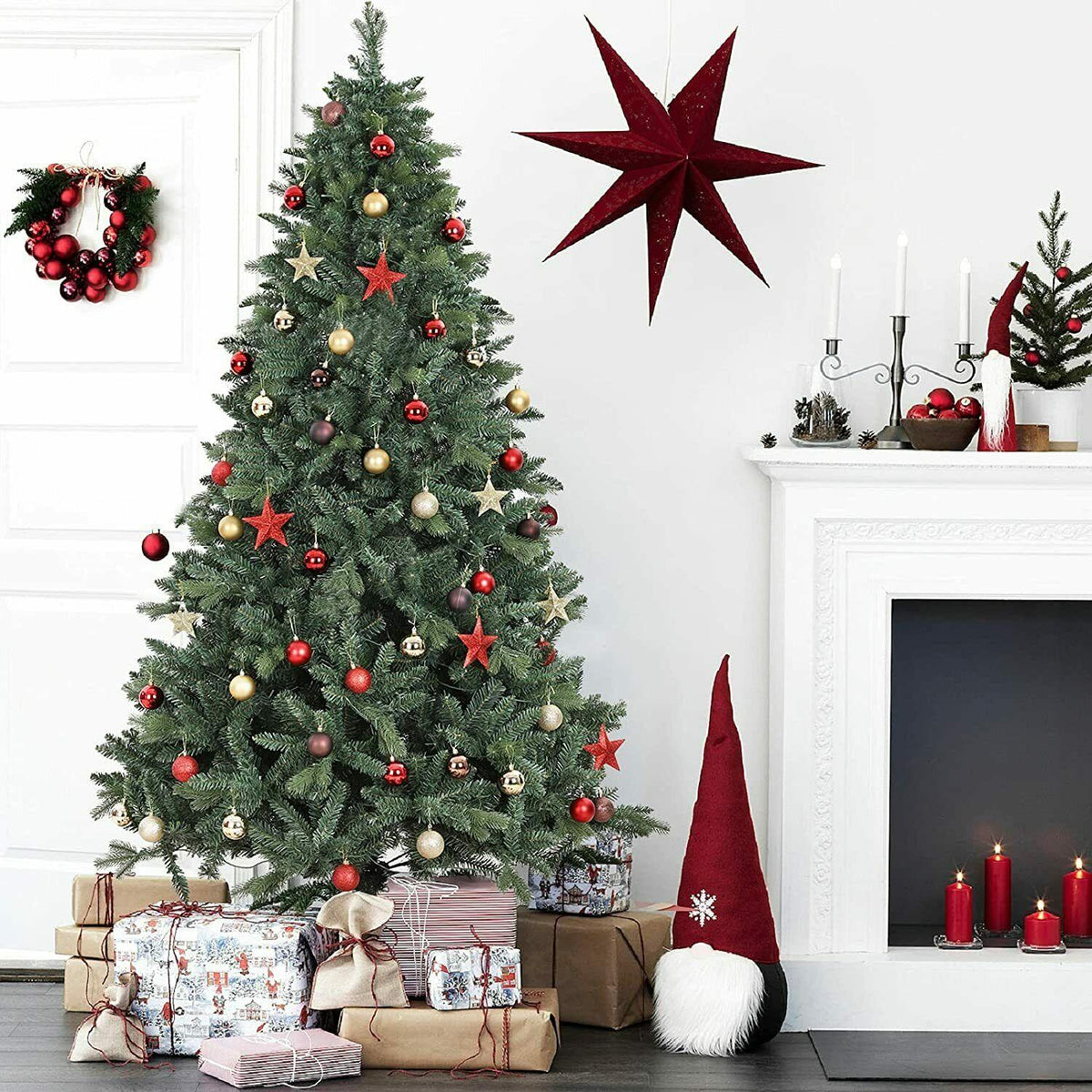 9ft  Artificial Christmas Tree Colorful Lights Tree w/ Stand Holiday Party Decor