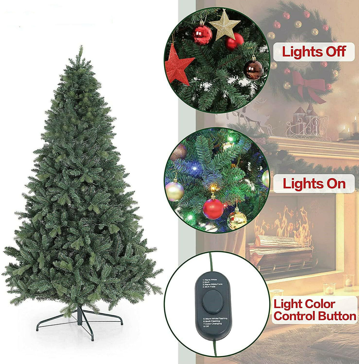 9ft  Artificial Christmas Tree Colorful Lights Tree w/ Stand Holiday Party Decor