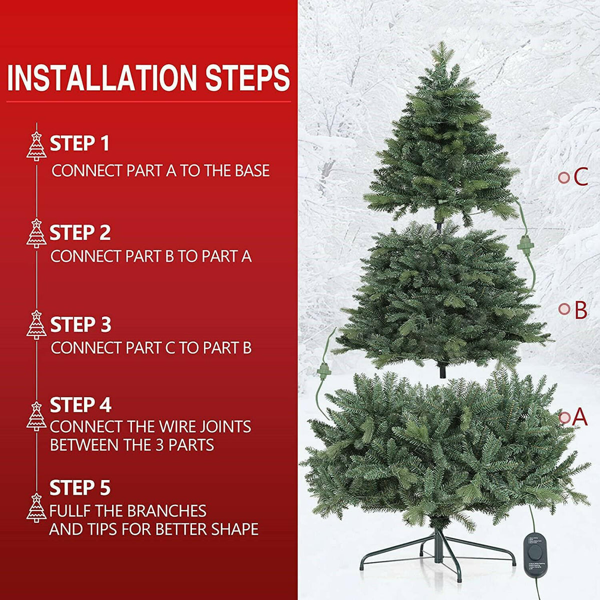 9ft  Artificial Christmas Tree Colorful Lights Tree w/ Stand Holiday Party Decor