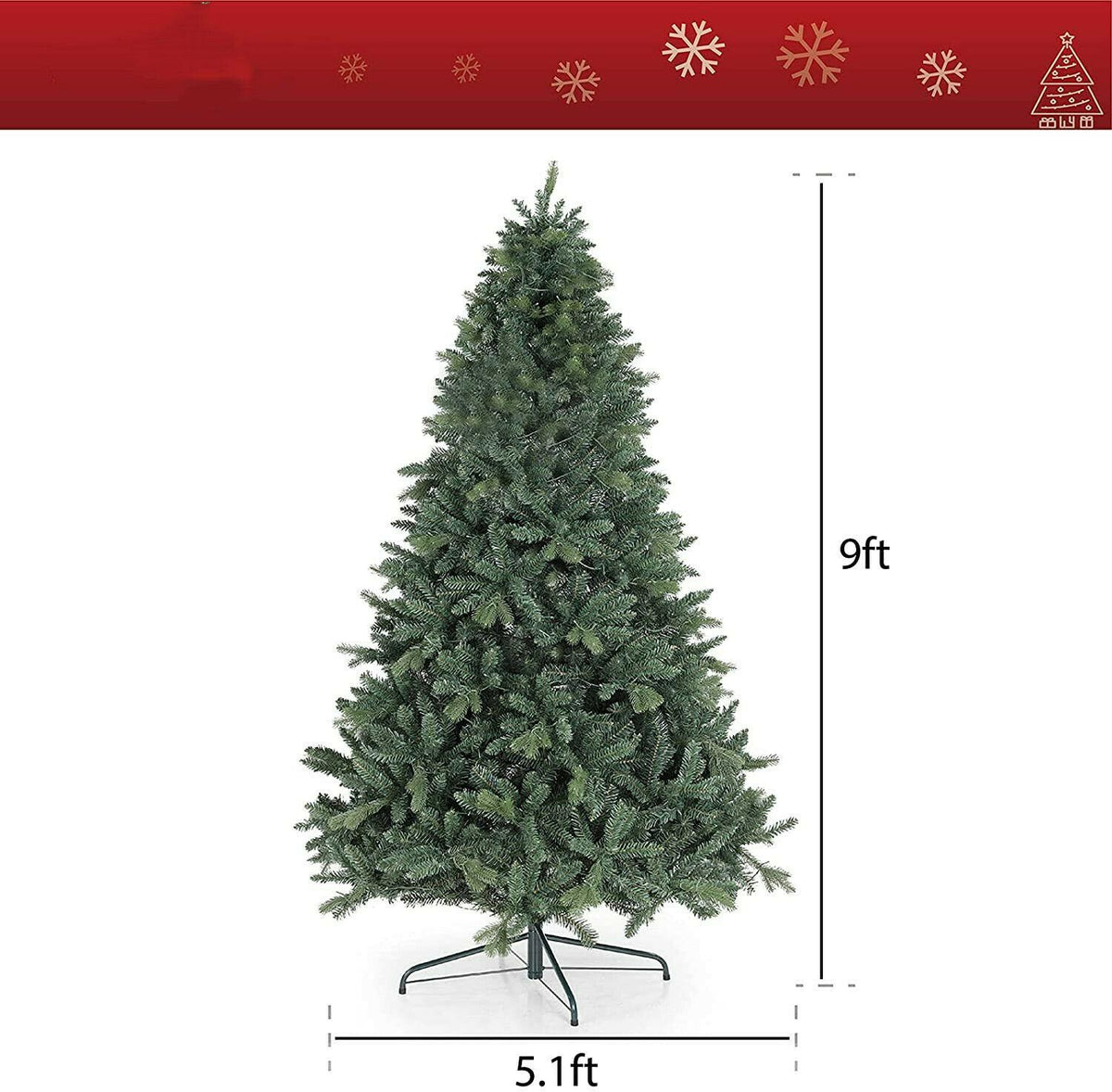 9ft  Artificial Christmas Tree Colorful Lights Tree w/ Stand Holiday Party Decor