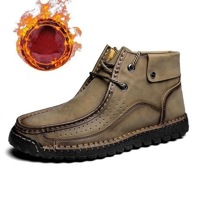 Men Hand Stitching Microfiber Genuine Leather Boots