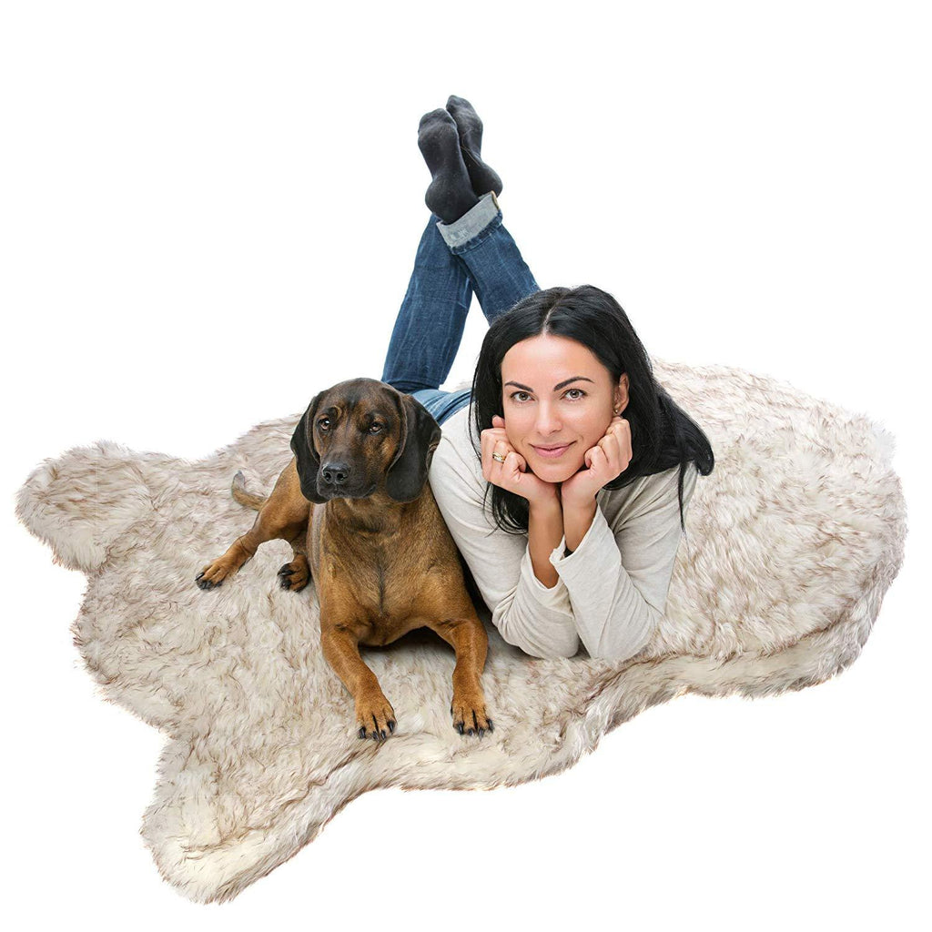 iHappyDog Luxury Memory Foam Dog Bed for Medium, Larand XL Pets - Orthopedic, Extra Soft, Waterproof with Washable  Fur Cover (Multiple Sizes, Bone White)