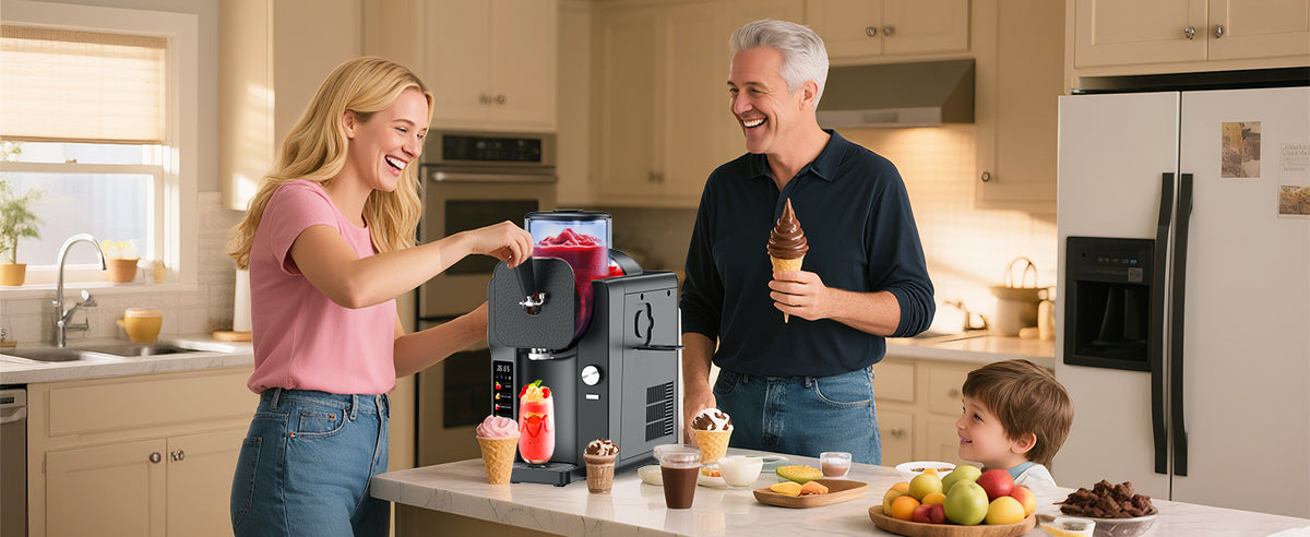Ice Cream Maker, Slushie Machine for Home, Slushy Machine 70 oz Margarita Machine with 6 Preset Programs for Ice Cream, Milkshake, Cocktail, Frappés, 9-level Adjustable Thickness, Gray
