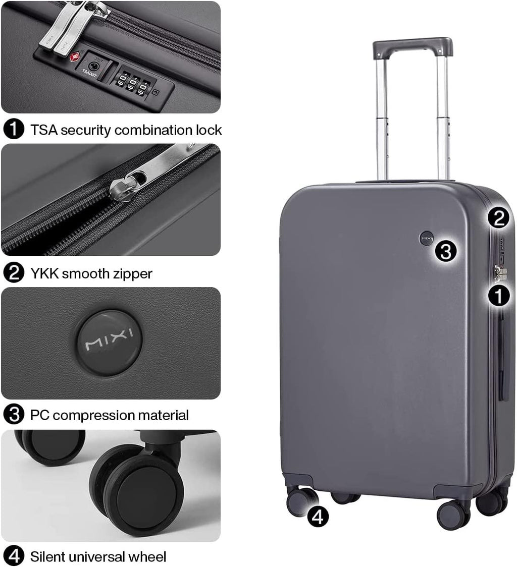 Carry on Luggage, Mixi Suitcase Spinner Wheels Luggage Hardshell Lightweight Rolling Suitcases PC with Cover &amp; TSA Lock for Business Travel