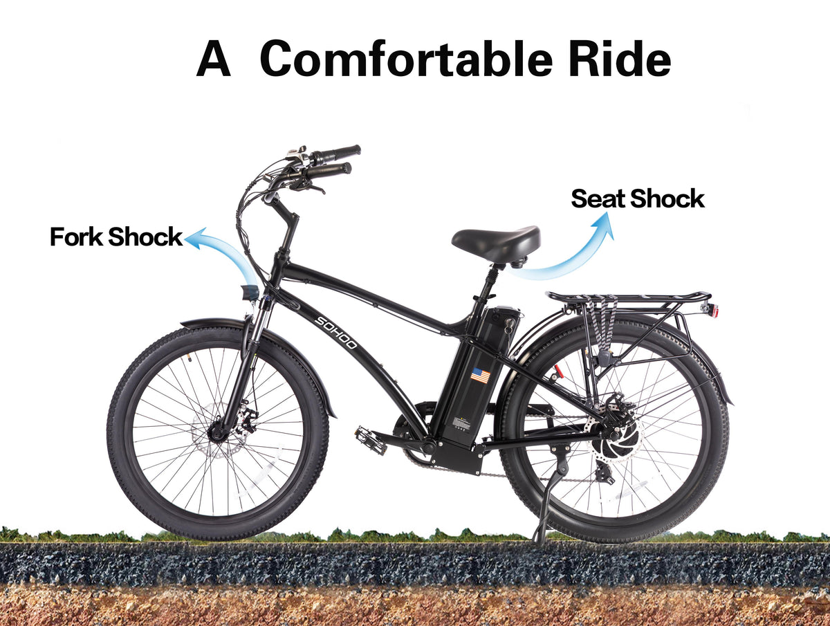 SOHOO 48V500W13Ah 26" Adult Step-Over Beach Cruiser Electric Bicycle (Fit 5Ft3in to 6Ft8in) (Black)